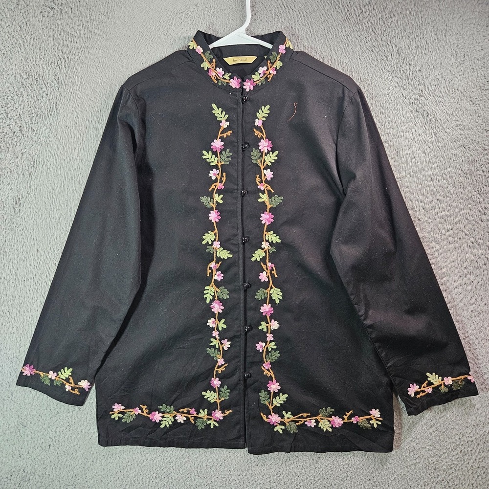 Bechamel Tunic Embroidered Top Women Medium Button Up Long Sleeve Black